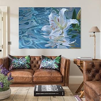 Amazon.co.jp: 絵画 青い水の中のユリの花インテリア 絵画 魅力